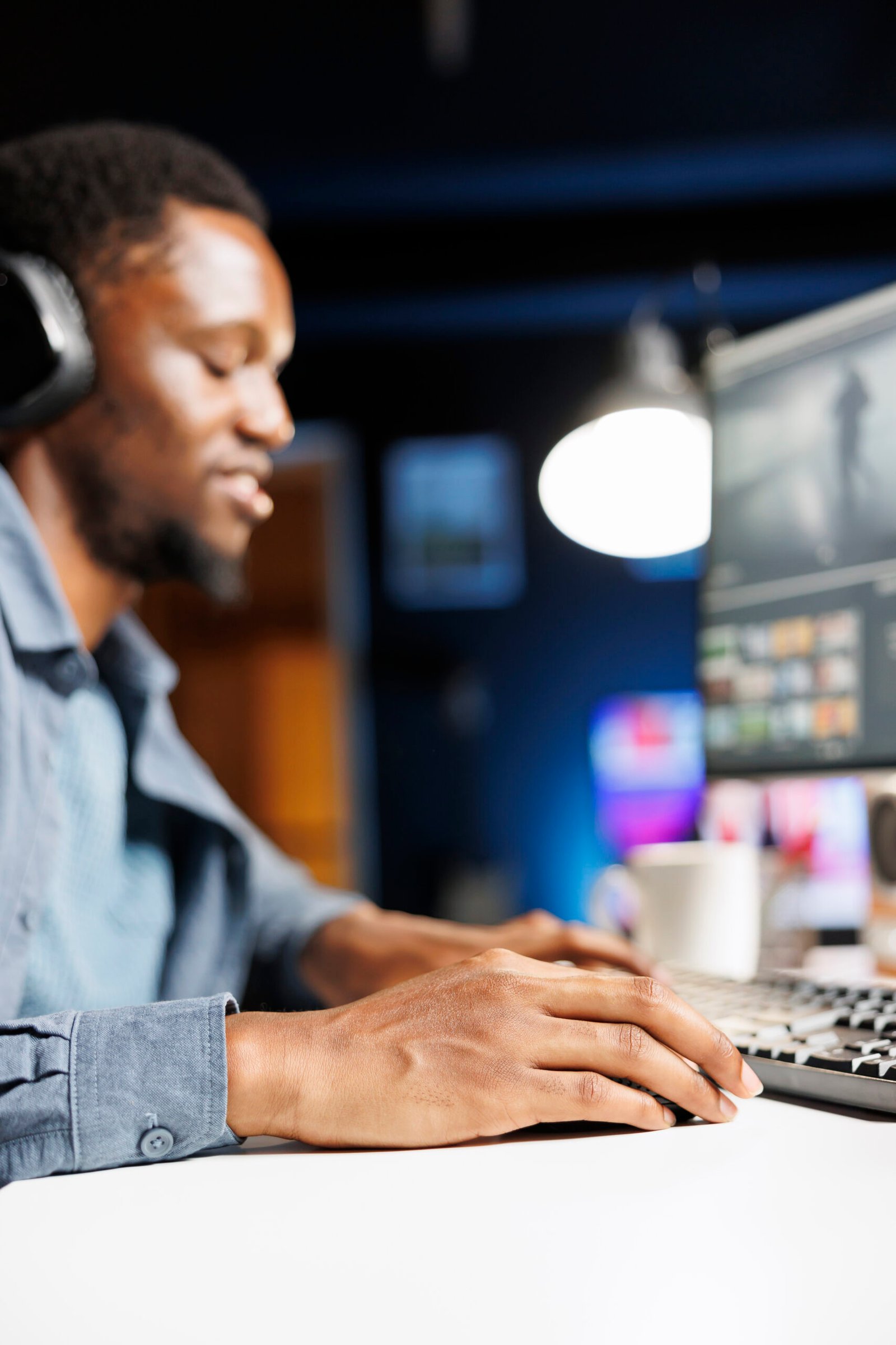 african american contractor creating motion picture clip project